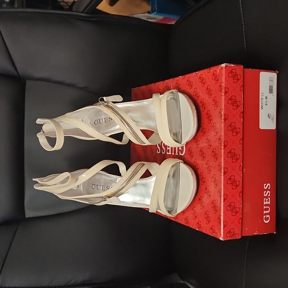 Guess White Patent Sandals